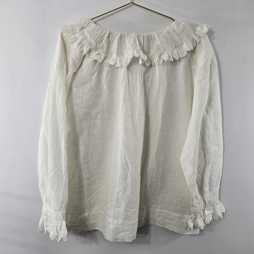 Sundance Embroidered Eyelet Blouse Peter Pan Collar Half Button Long Sleeve M - Picture 12 of 12
